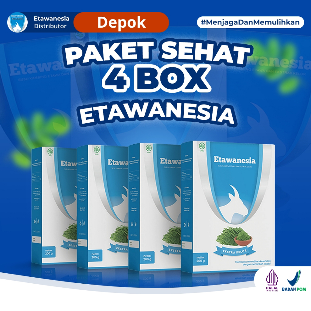 

PAKET 4 BOX ETAWANESIA ETAWA BIRU 100% Original Susu Kambing Etawa + Ekstrak Moringa Folium Daun Kelor 200 gram