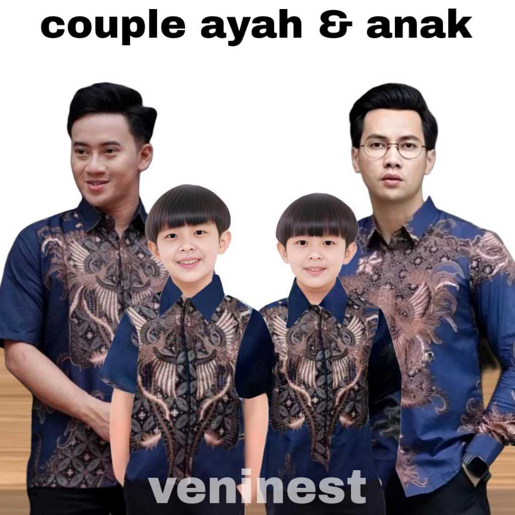 TERBARU KEMEJA BATIK PRIA BATIK LAYANGAN BIRU NAVY BIRU DONGKER batik ayah dan Batik anak cowok