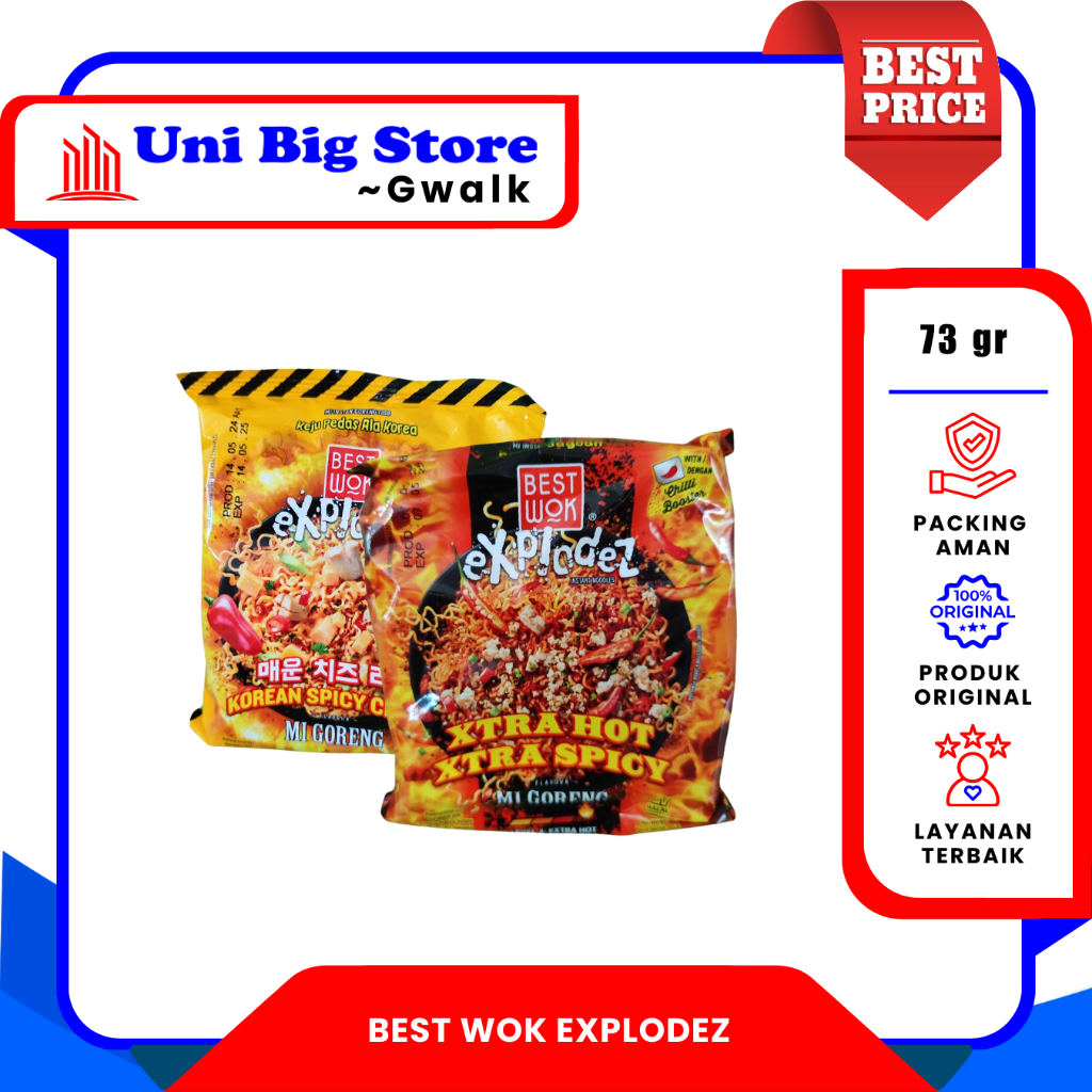 

BEST WOK EXPLODEZ MIE GORENG INSTAN XTRA HOT XTRA SPICY - KOREAN SPICY CHEESE - 73 & 75 gr