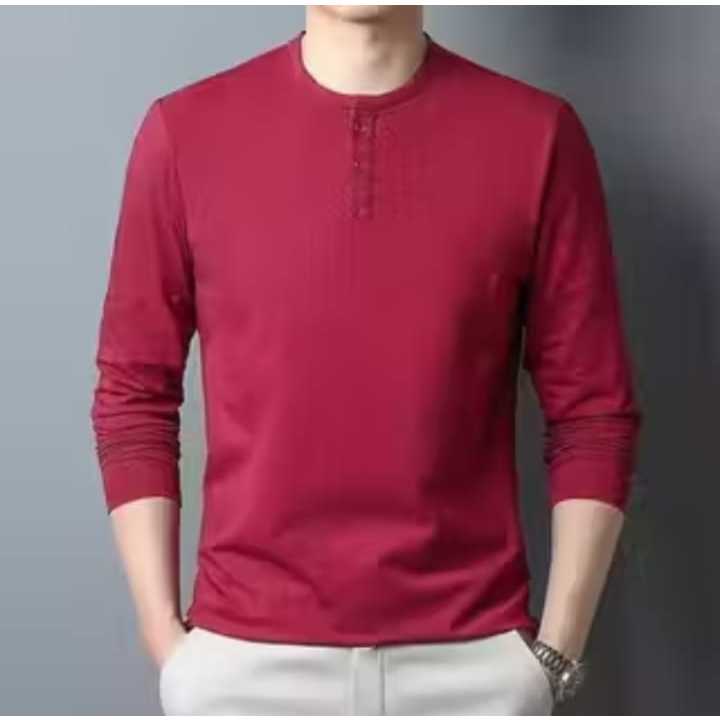 Kaos Lengan Panjang Merah  Kaos  Kancing 3 Lengan Panjang Pria Terbaru/ kaos / Tshirt Pria Distro Le