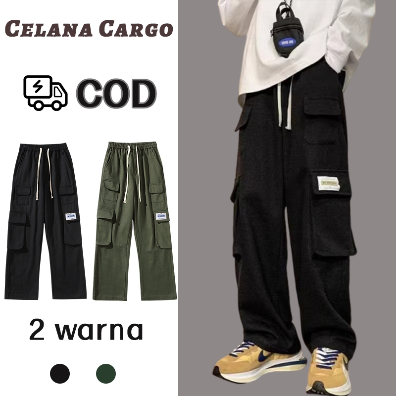 Celana cargo panjang pria celana cargo pria cargo loose pants fashion oversize korean style 2 warna 