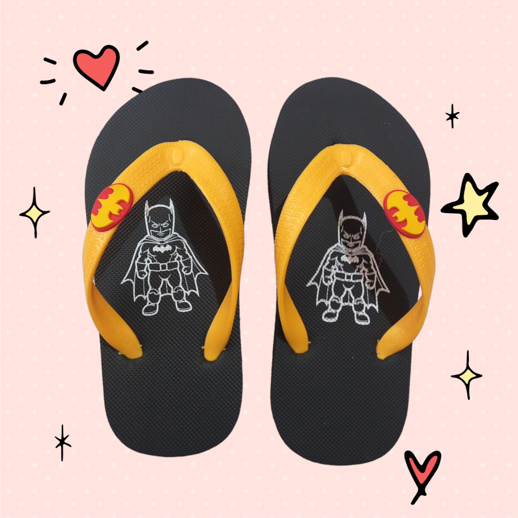 Sandal Anak Batman Kuning Hitam | Sandal Jepit Anak Laki Laki Umur 4 Tahun | Karet Empuk Tebal Lentu