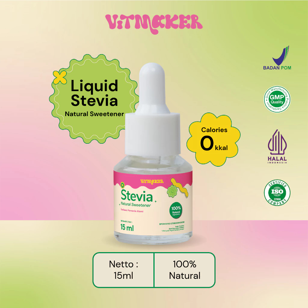 

Liquid Stevia Vitmaker (pengganti gula dengan 0 kalori) - Sirup Pemanis Alami 15ML - Halal & BPOM - Best Seller