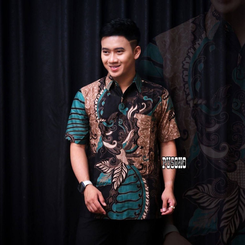 KEMEJA BATIK PRIA LENGAN PENDEK BAJU KERJA KANTOR BAJU BATIK PRIA DEWASA WARNA HITAM PUTIHAN