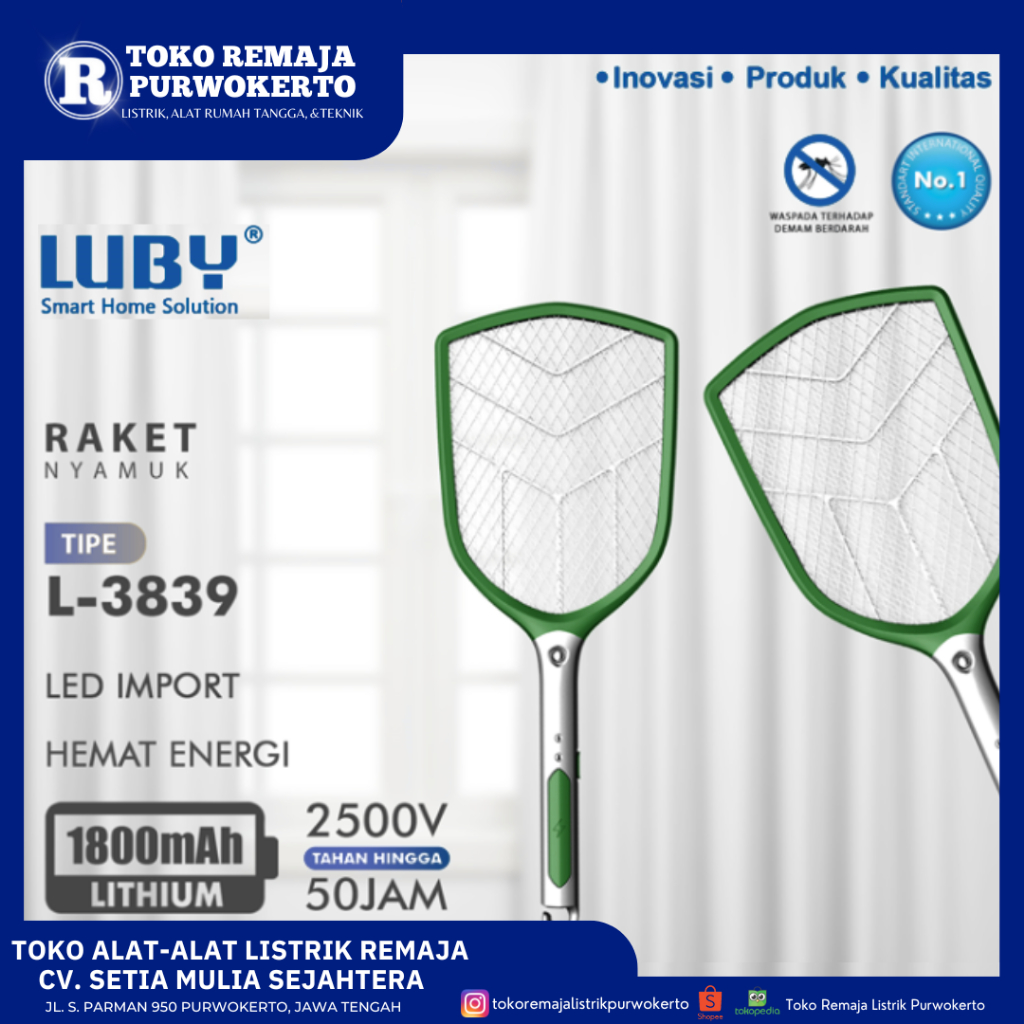raket nyamuk cas luby 3839  batrei Litium lepasan+kabel charg - luby 3839