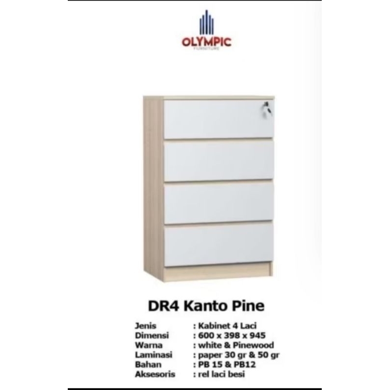 lemari laci Olympic white/Laci Minimalis nakas DR4 Kanto pine