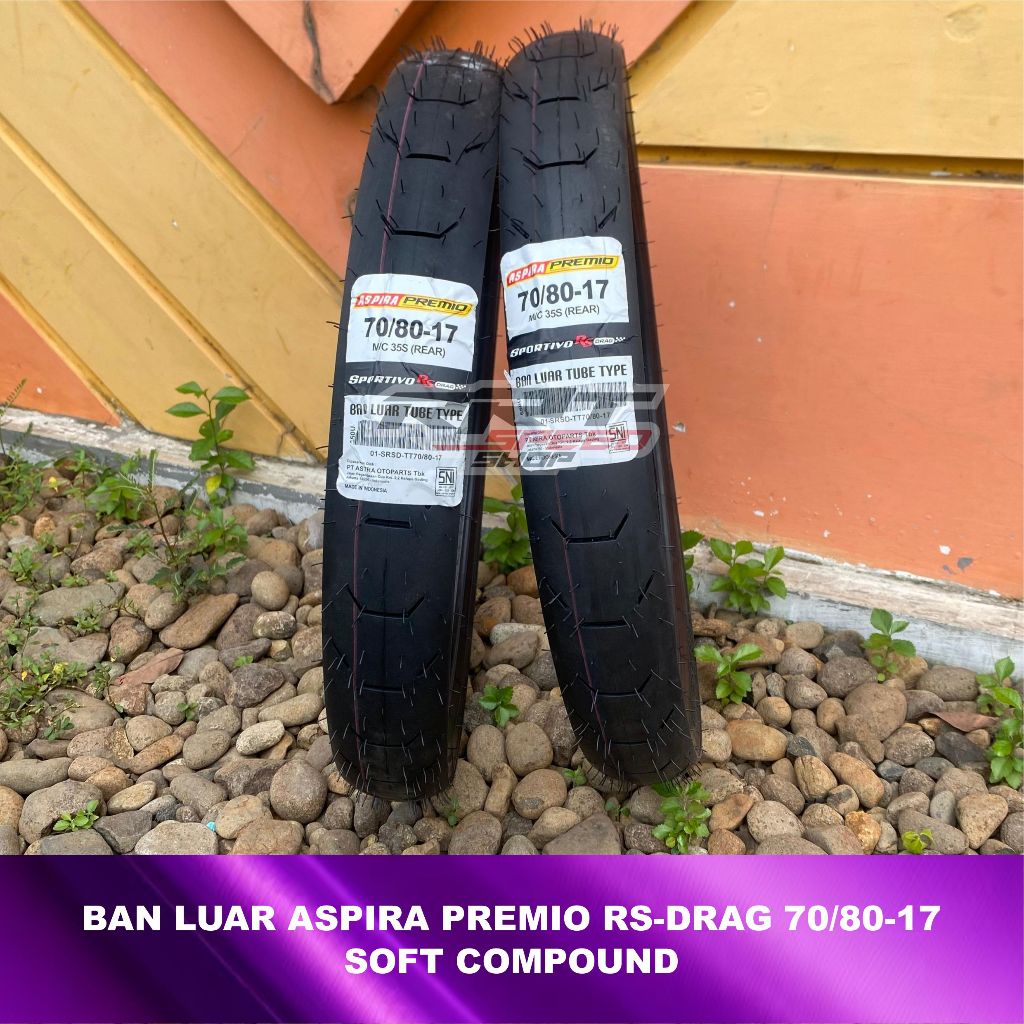 BAN LUAR ASPIRA PREMIO SPORTIVO RS DRAG UKURAN 70/80-17 SOFT COMPOUND BAN BALAP DRAG BIKE TUBE TYPE