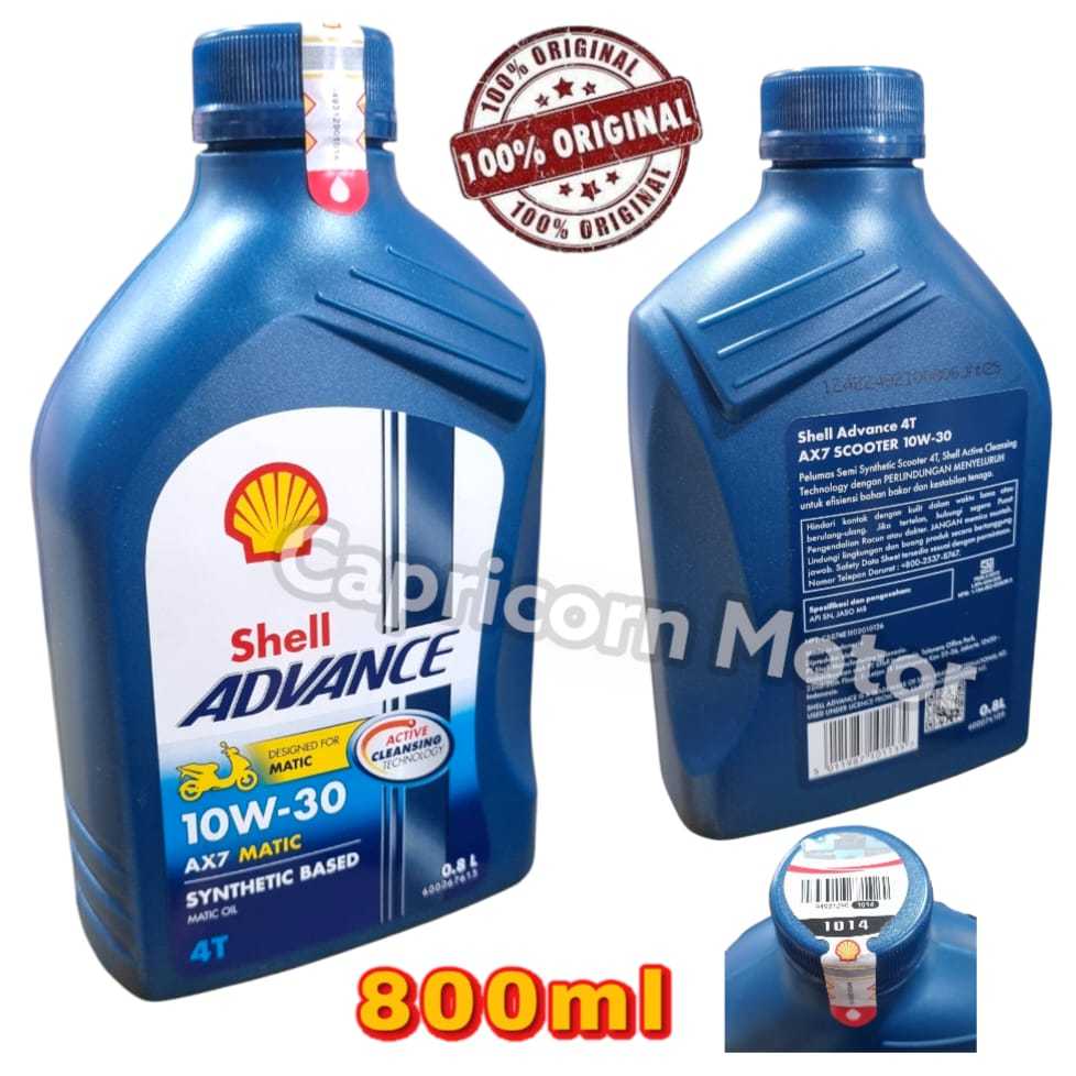 SHELL ADVANCE MATIC 4T AX7 0.8L SCOOTER SEMI SYNTHETIC SAE 10W 30 JASO MB API SN AX 7 Oli Motor Mati