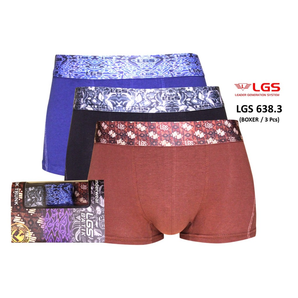 CELANA DALAM BOXER LGS 638 ISI 3PCS  |BOXER LGS KARET BATIK