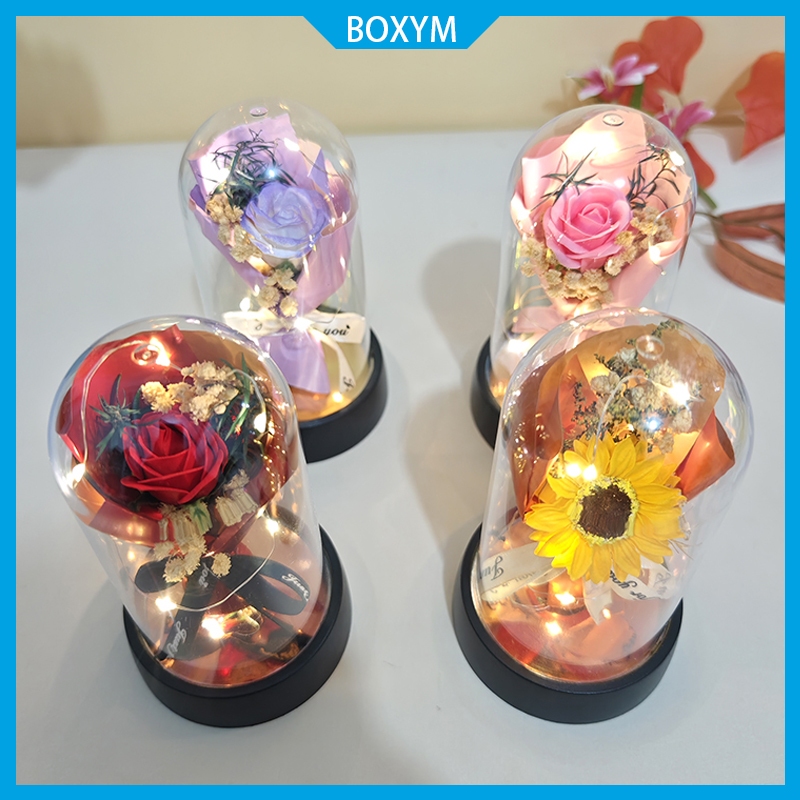 Lampu LED Bunga Mini Kemasan Kotak Hadiah - Mawar Dekorasi Plastik Bunga Hadiah Valentine Hari Ibu