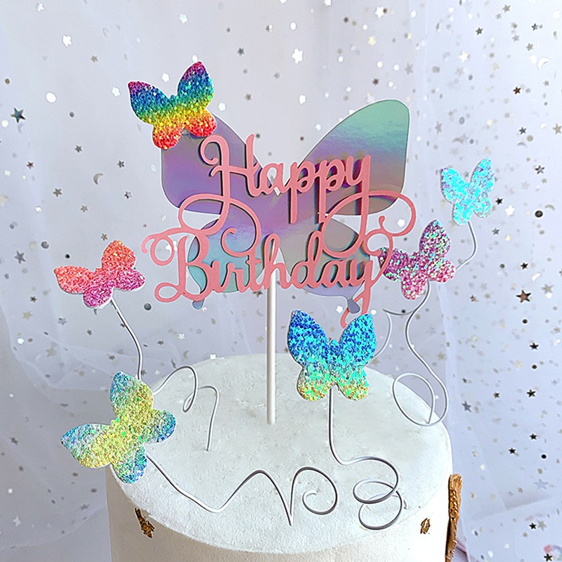 CAKE TOPPER AKRILIK HAPPY BIRTHDAY HIASAN KUE BUTTERFLY KUPUKUPU DEKORASI KUE ULANGTAHUN ACRYLIC