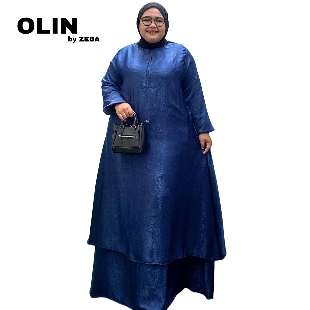 Zeba | Olin Gamis Malay Jumbo Mewah LD 120 130 140 150 Baju Kurung 2 Layer Gaun Pesta Dress Lebaran