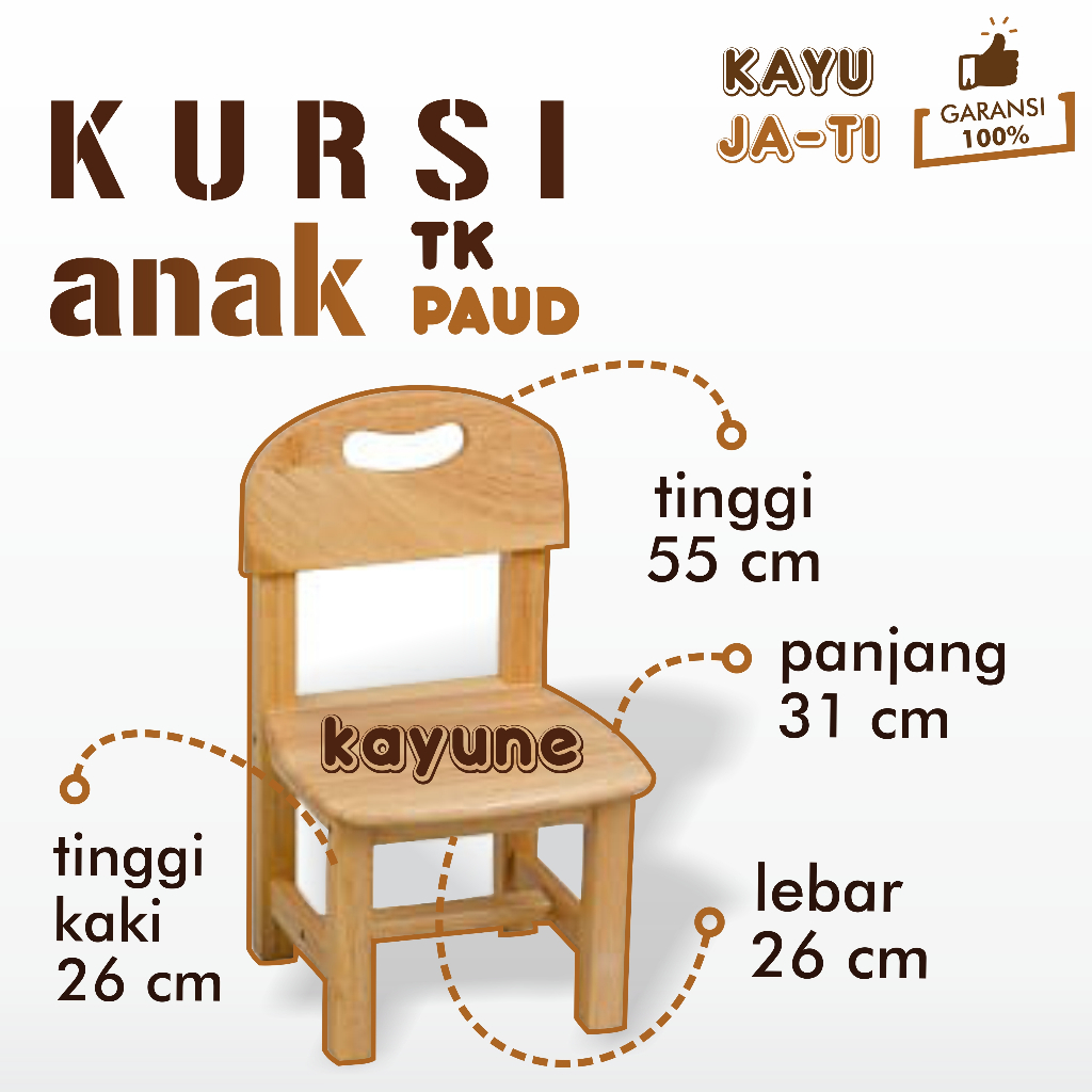 Bangku Kursi Anak Belajar Estetik Sekolah TK PAUD Minimalis Material Kayu Jati Solid - kayune -