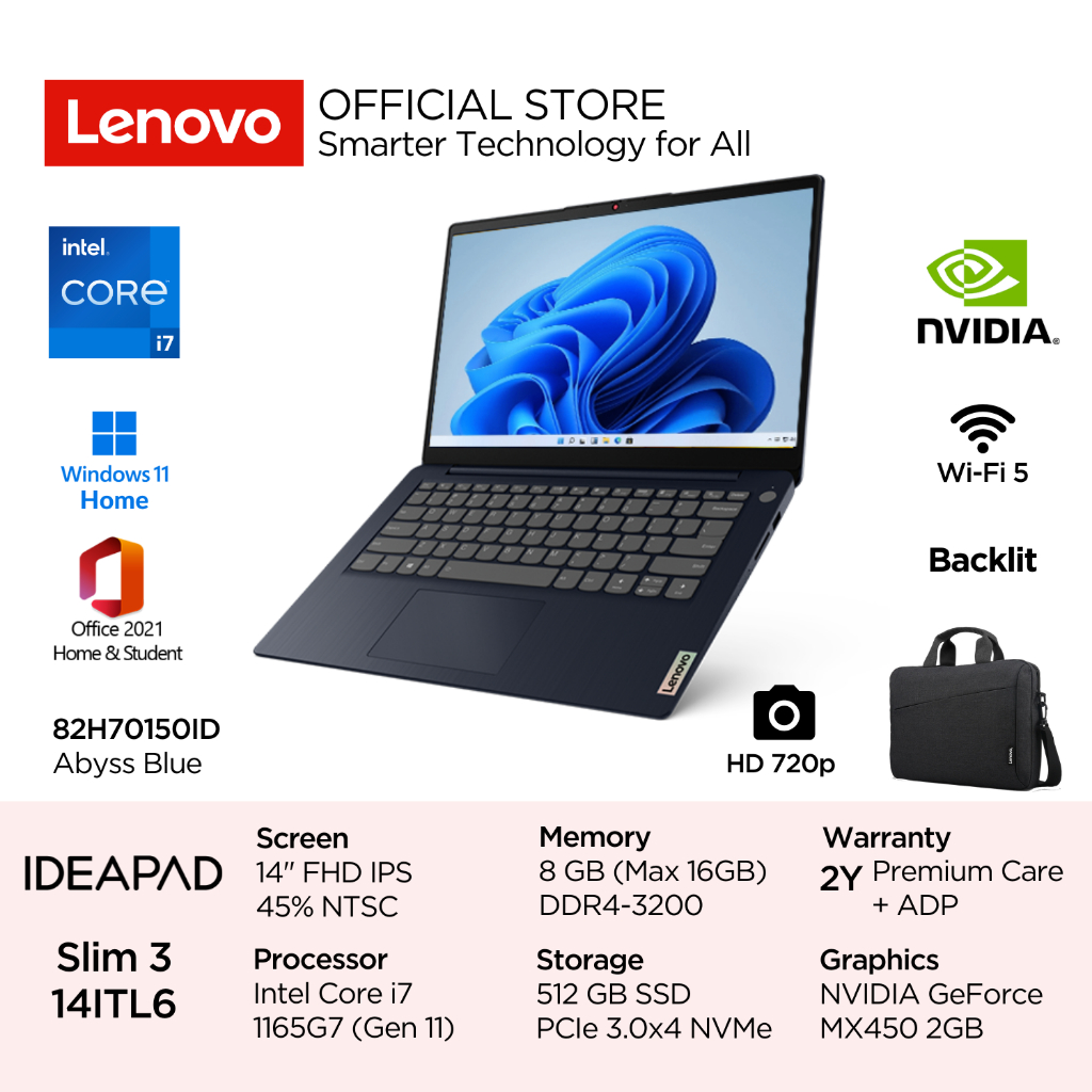 Lenovo IdeaPad Slim 3i 14ITL6 Intel Core i7 1165G7 Win11 8GB 512GB SSD 14" FHD IPS 45% NTSC 300nits 