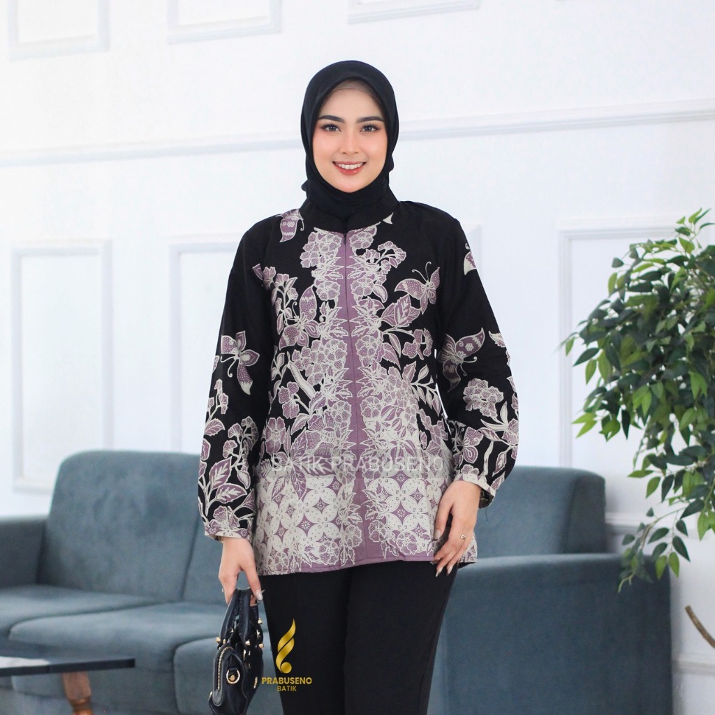 Batik Prabuseno Atasan Blouse Motif Haura Lengan Panjang Wanita Cewek Cewe Modern Premium Elegant So