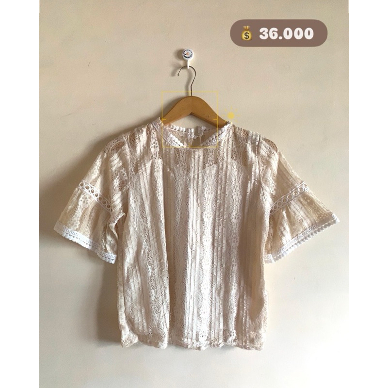 atasan vintage korea brukat preloved lengan pendek