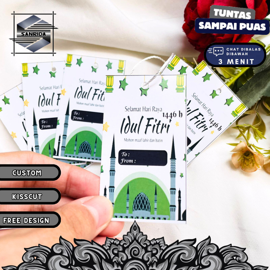 Kartu Ucapan Selamat Hari Raya Idul Fitri Custom Tulisan Hangtag Hampers Lebaran Eid Mubarak Murah