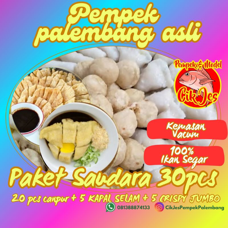 

PAKET SAUDARA 30 PCS PEMPEK PREMIUM palembang asli ikan dijamin segar tidak bau kemasan vacum