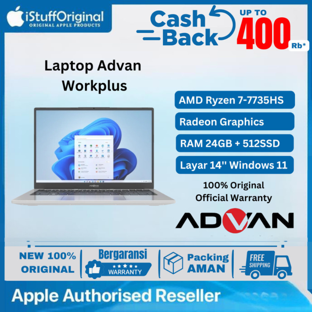 Advan Workplus Laptop Advan Workplus AMD Rayzen 7 Rayzen 5 Intel i5 16/512GB SSD Resmi