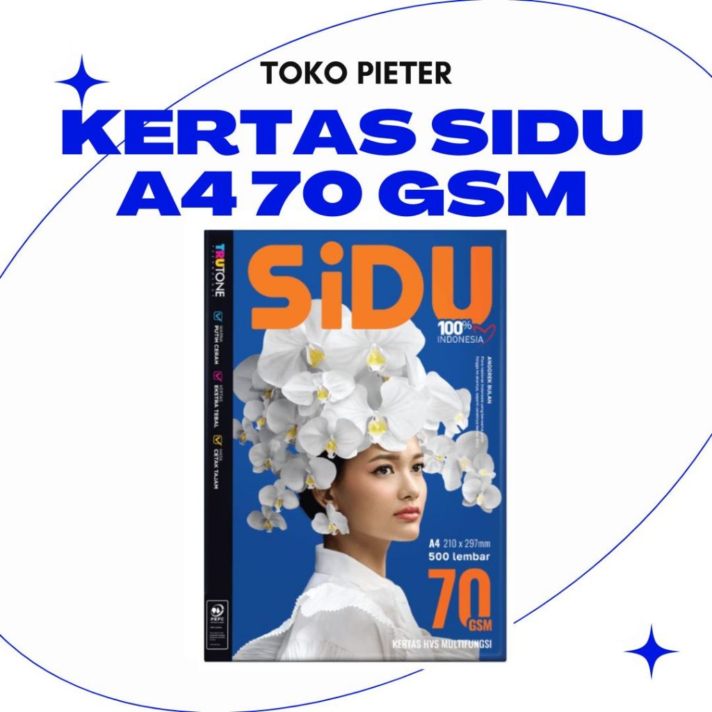 KERTAS HVS / PRINT / FOTOCOPY SIDU A4 70 GRAM (1 RIM) SURABAYA