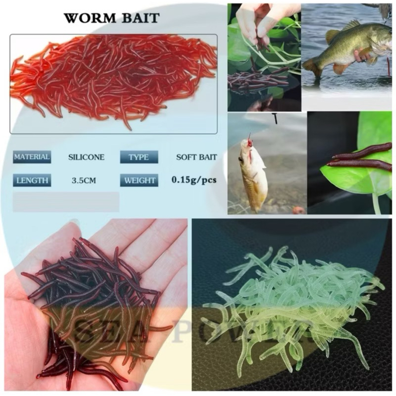 Umpan cacing isi 50pcs soft lure worm cacing tiruan umpan cacing 3.5cm karet lentur kenyal  3 Piliha