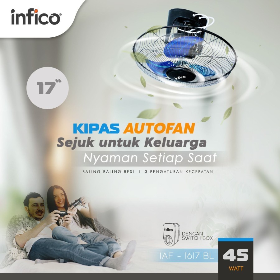 Infico Kipas Angin Plafon Baling Besi/Orbit Fan /Auto Fan 17 Inch IAF-1617 BL