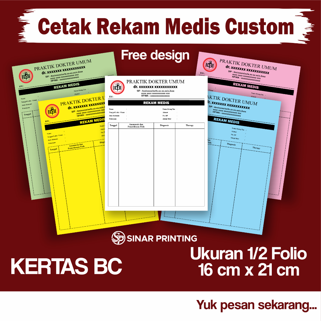 

Cetak Rekam Medis Custom Ukuran 1/2 Folio Bahan kertas BC