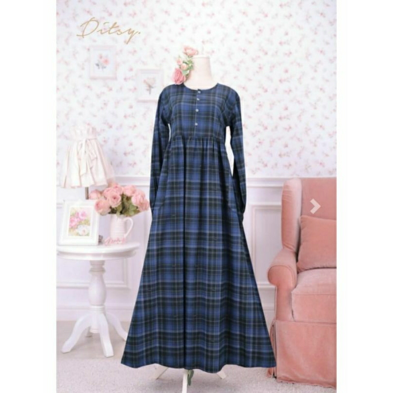 Nael Darkblue Ditsy_ditsy_gamis wanita_Nael darkblue