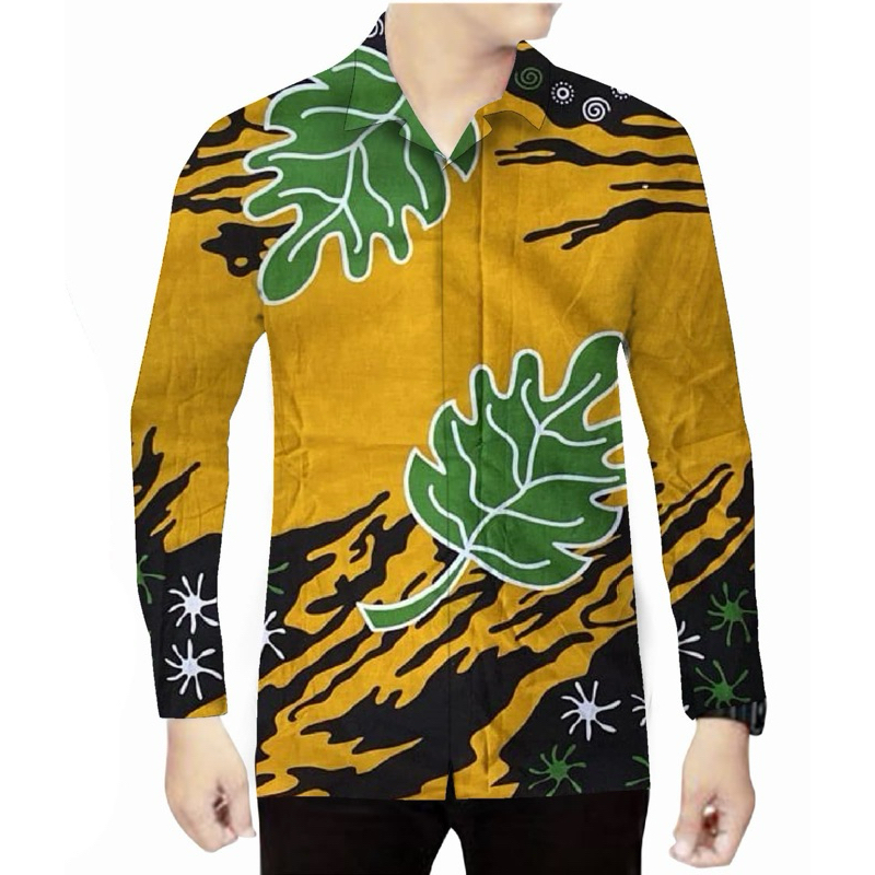 Kemeja Batik Kuning Pria Lengan Panjang