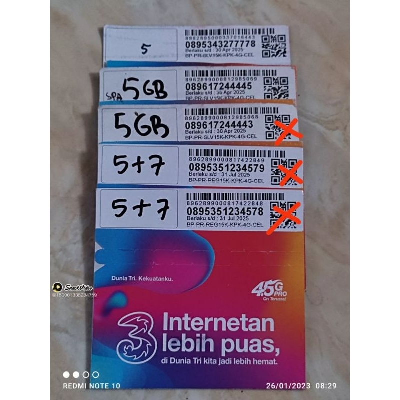 Nomor Tri Cantik Angka Kembar 4 Digit Plus Kuota 5 GB