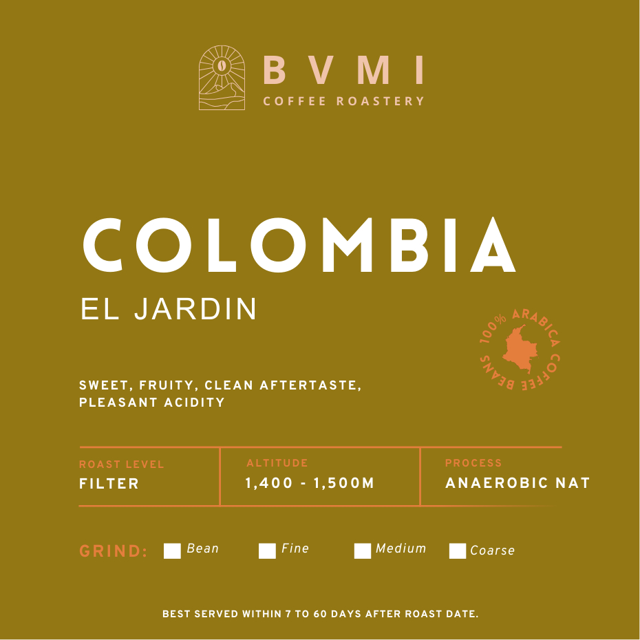 

Bvmi Roastery - Colombia El Jardin Anaerobic Natural Arabica Coffee Beans / Biji Kopi Arabika Grade 1 Filter