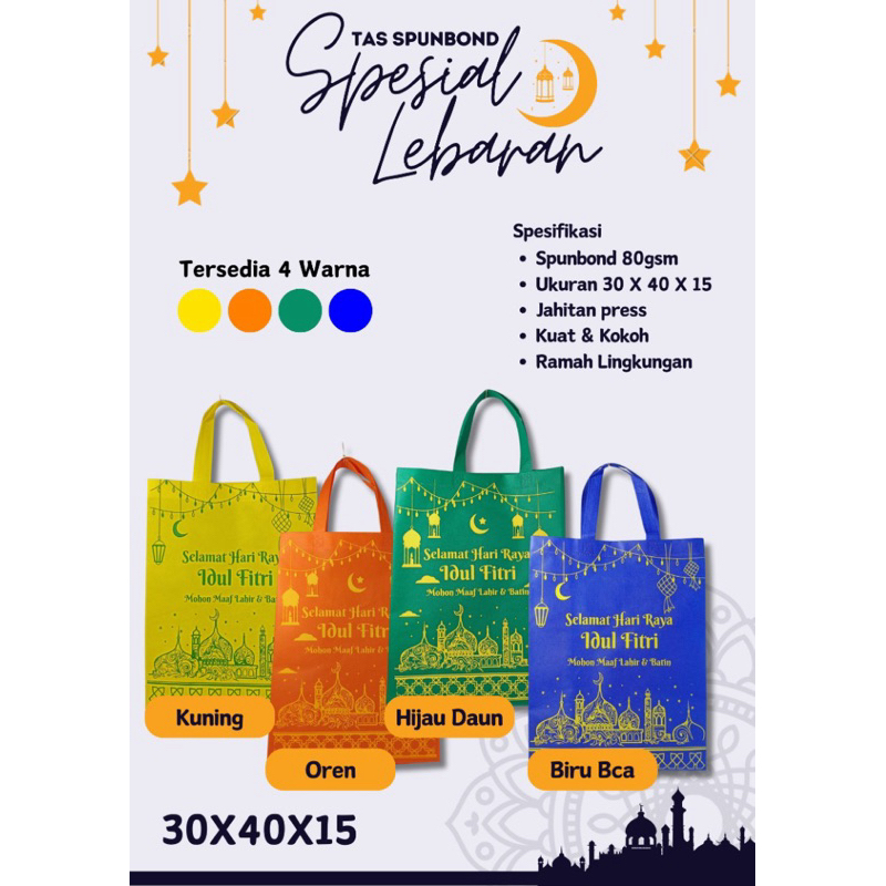 Goodie Bag Lebaran Isi 12 Pcs Spunbond - Tas Hampers Idul Fitri (30X40X15Cm) Pasti Ori