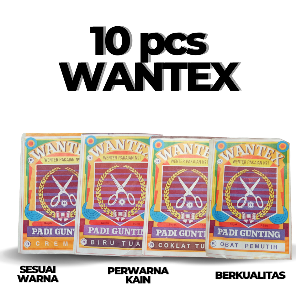 10 PCS WANTEX PEWARNA PAKAIAN SERBA GUNA HARGA TERBAIK / WANTEX CAP PADI GUNTING PUTIH / WANTEX WARN