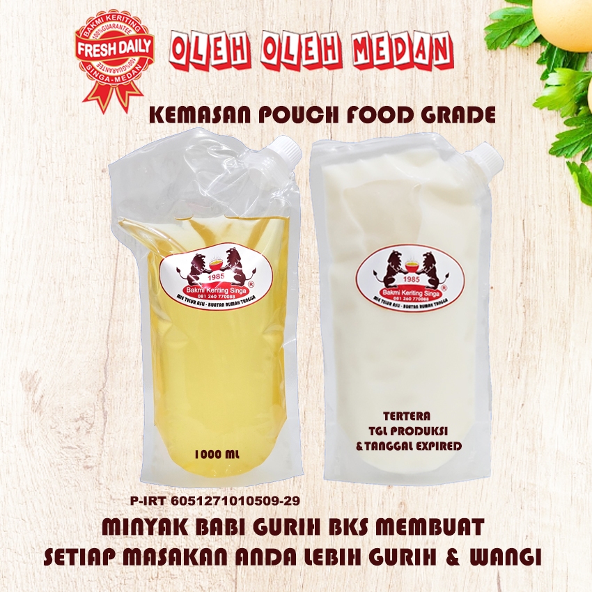 

Minyak Babi Lard Oil Murni Gurih BKS (Bakmi Keriting Singa) Premium Quality 1000 ml (Tekstur Jernih & Bening)