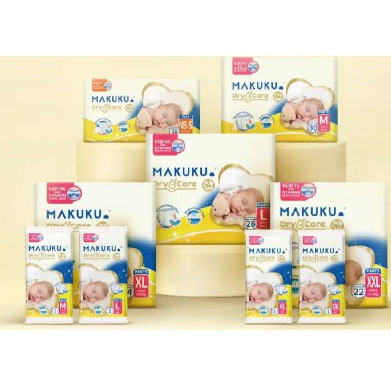 pempers makuku dry care Nbs 38, M 30, L 28, XL 25, XXL 22, pempers bayi