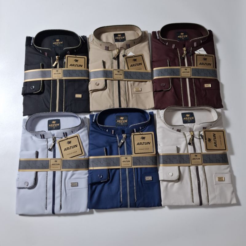 Kurta Arzun lengan panjang manset kancing zipper terbaru