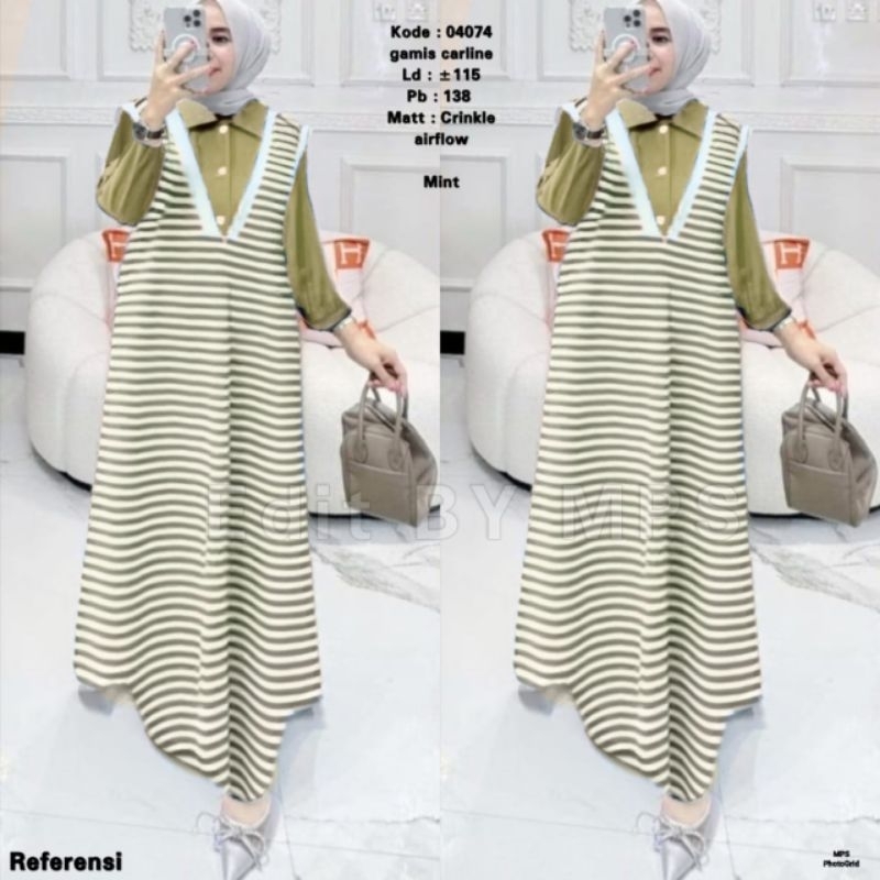 04074 GAMIS CARLINE / GAMIS GARIS GARIS/ BAJU MUSLIM WANITA/ GAMIS WANITA