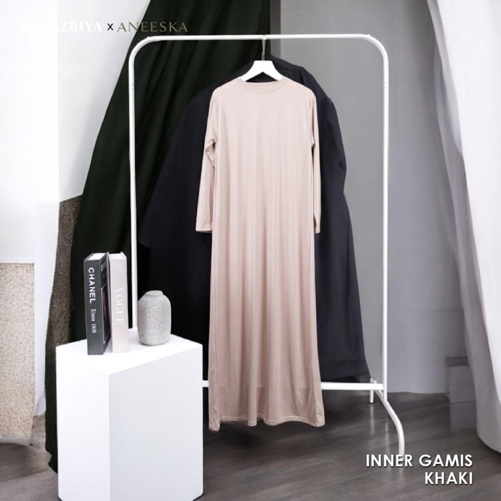 TAZBIYA X ANEESKA INNER GAMIS PLAIN KHAKI ALLSIZE I INNER DRESS I INNER MANSET LENGAN PANJANG I INNE