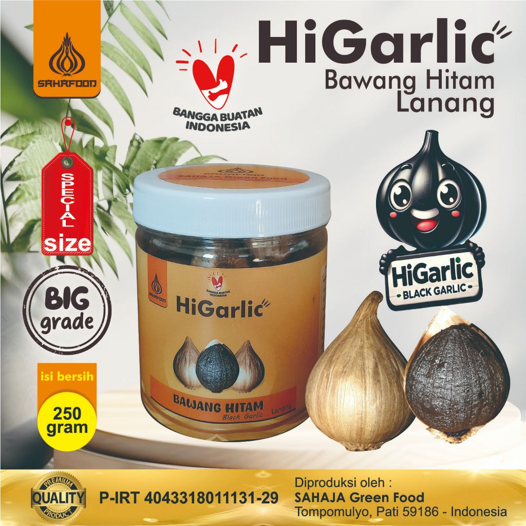

HiGarlic (Big size) 250 gram Bawang Hitam Lanang SahaFood Black Garlic sehat dan menyehatkan