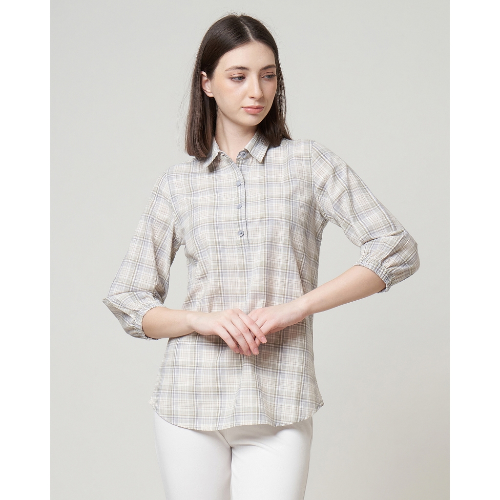 MCB - Kemeja Blouse Wanita Basic Plaid Elora Green | 5509124