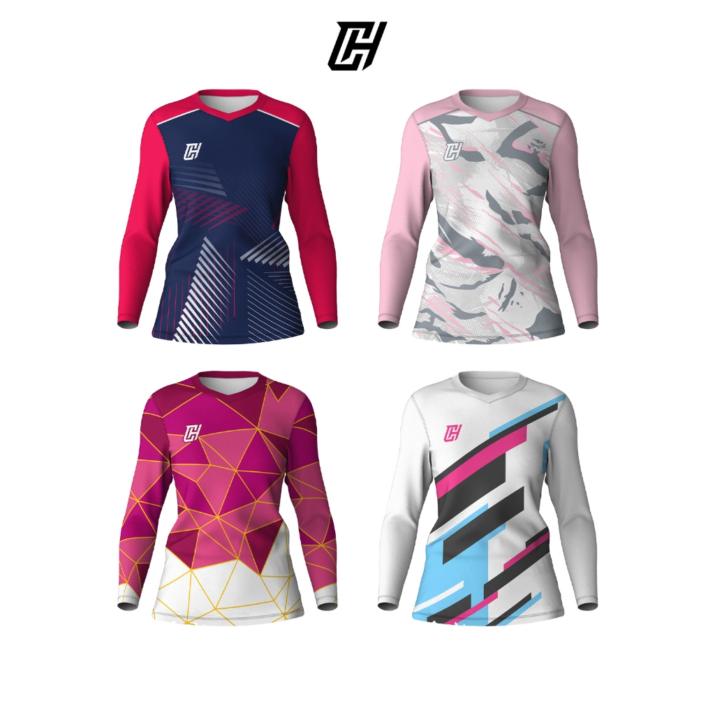 Kaos Jersey Badminton Wanita Lengan Panjang Full Printing Motif 2