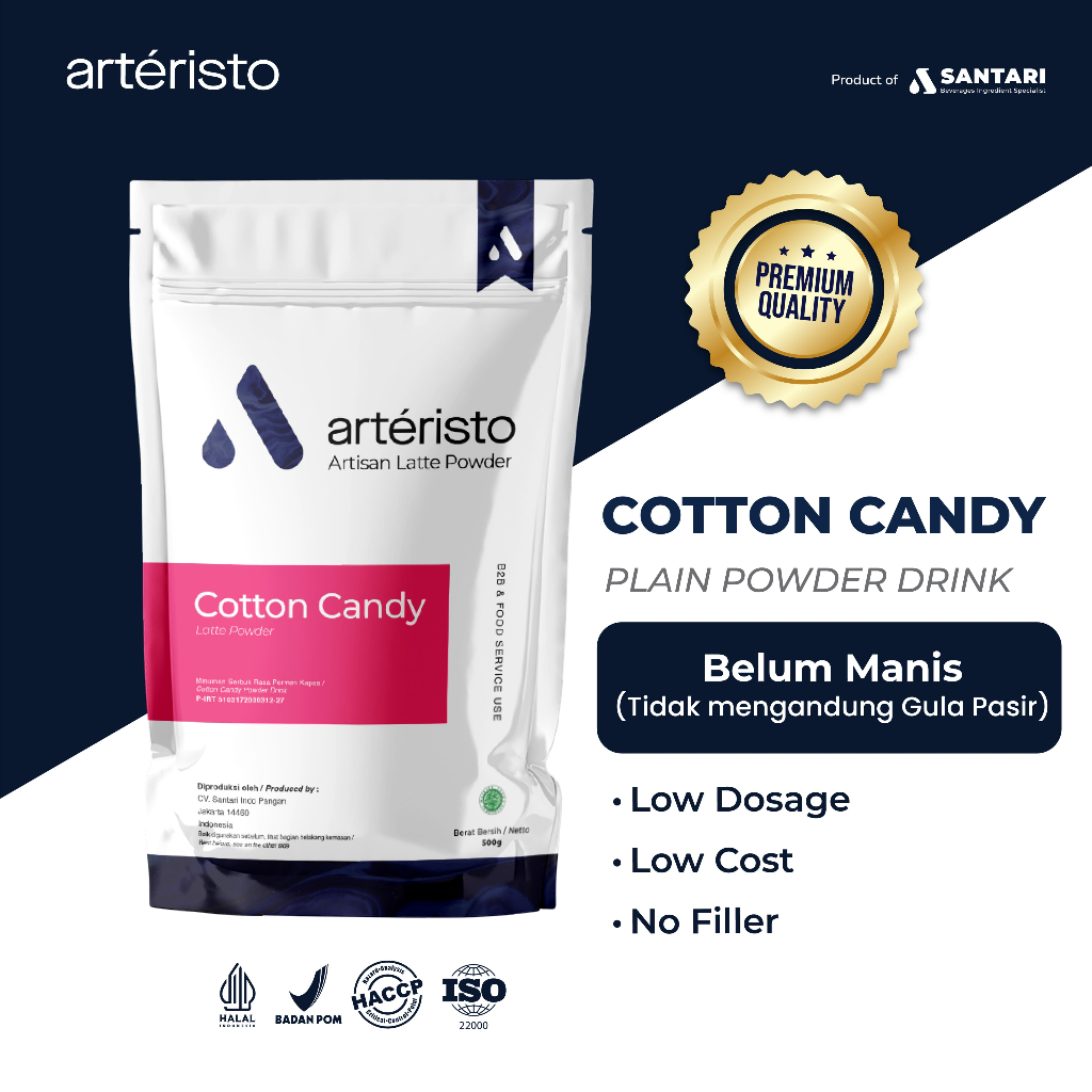 

ARTERISTO COTTON CANDY PREMIUM POWDER DRINK 500GR - TANPA GULA PASIR