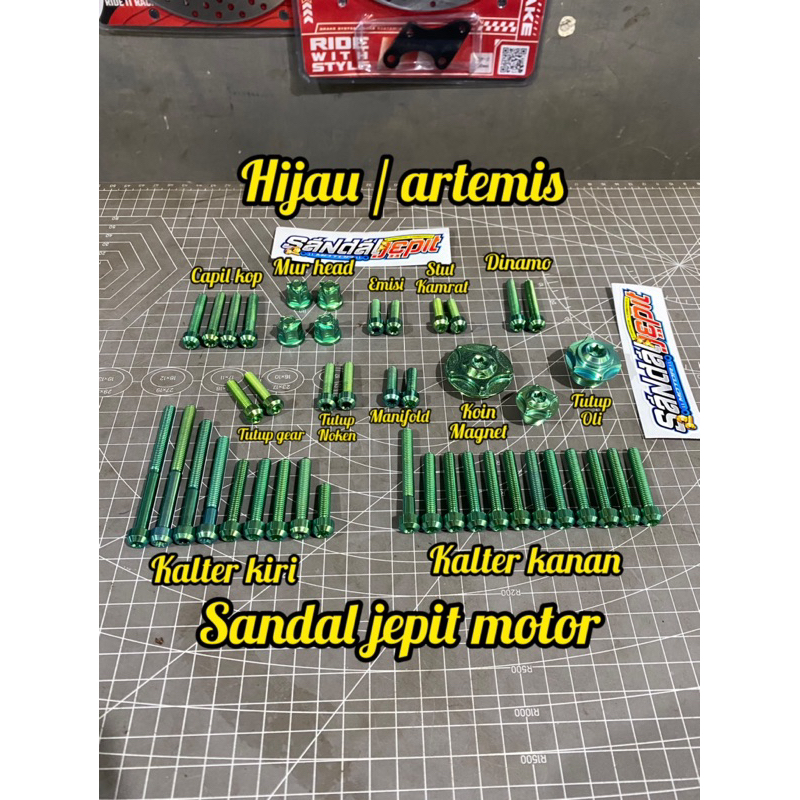 BAUT TITANIUM HIJAU FULL MESIN CB GL MP TIGER GL100 BAUT TITANIUM FULL SET MESIN CB GL MP TIGER GL10