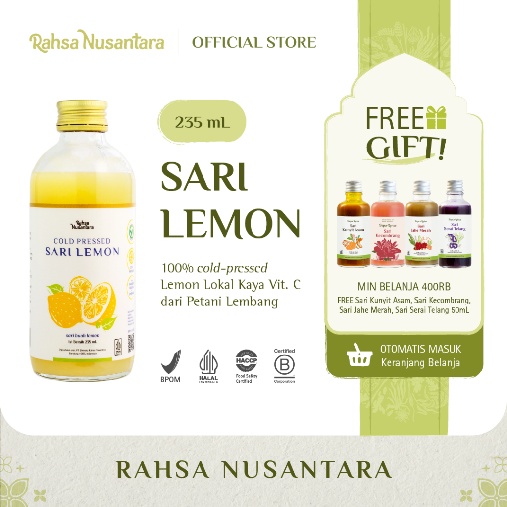 

Sari Lemon 235mL | BPOM - Premium Cold Pressed Juice Murni Lokal Asli by Rahsa Nusantara