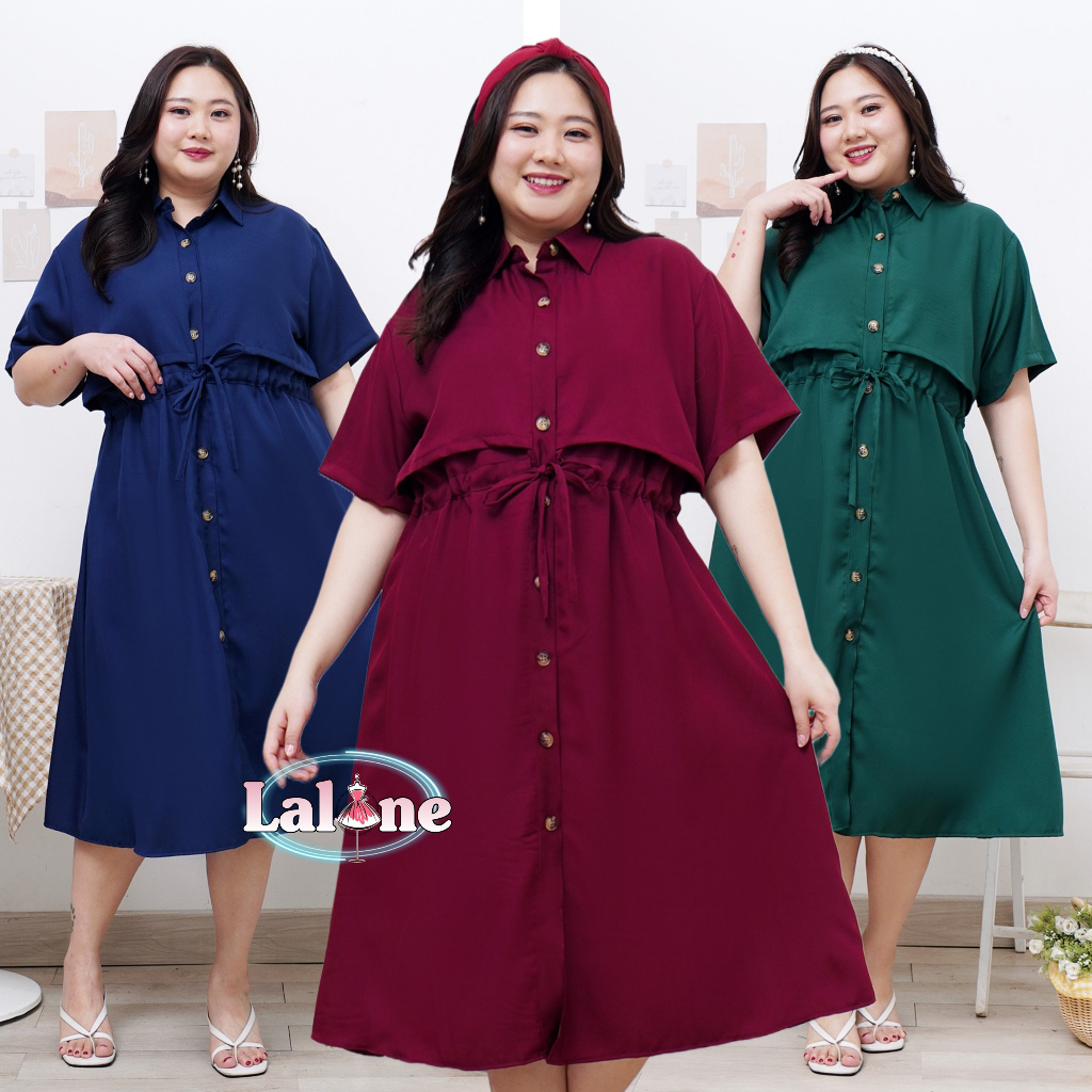 Dress Big Size Jumbo Ld 130 Gaun Kondangan Wanita Elegant Premium Kekinian Dres Korea Jumbo Lalone