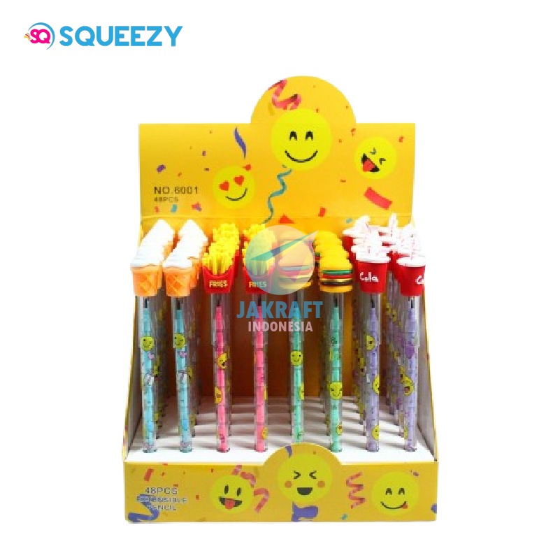 

(48 Pcs) GROSIR Pensil Tulis Susun 2B Lantu BENSIA 6001 Fast Food French Fries / Burger / Soda Cola / Ice Cream Continuous Non Sharpening Pencil Sambung | BOX