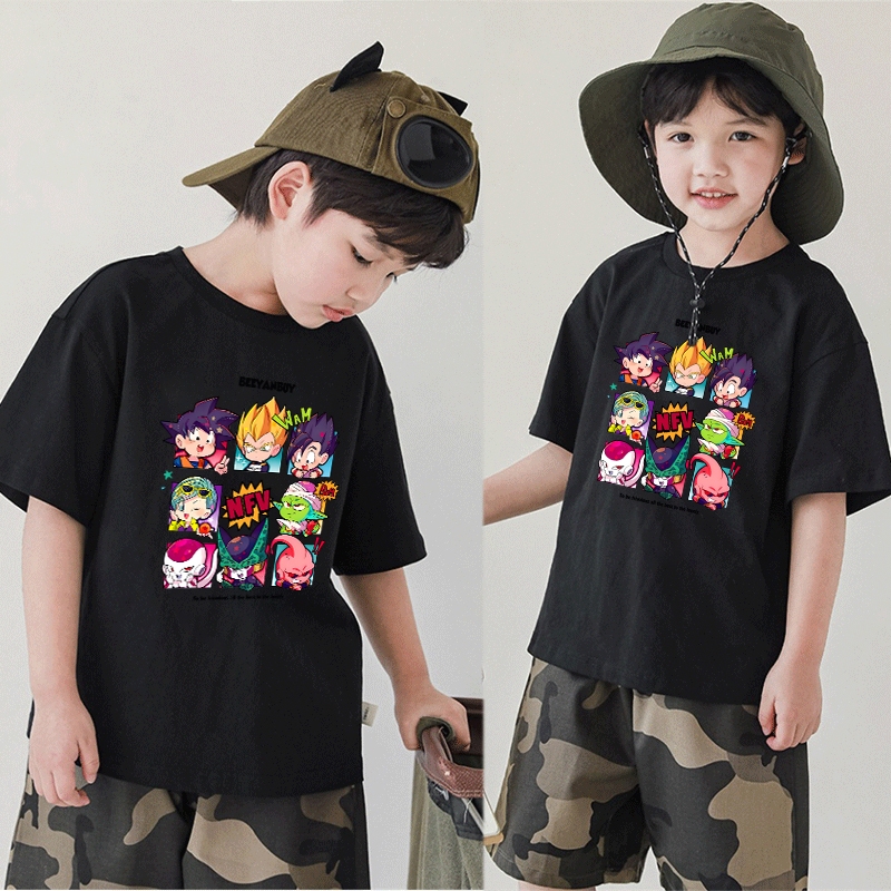 Cetakan yang lucu|2-12 Tahun|Kaos anak perempuan|Perasaan jalanan Amerika retro Dragon Ball anime Go
