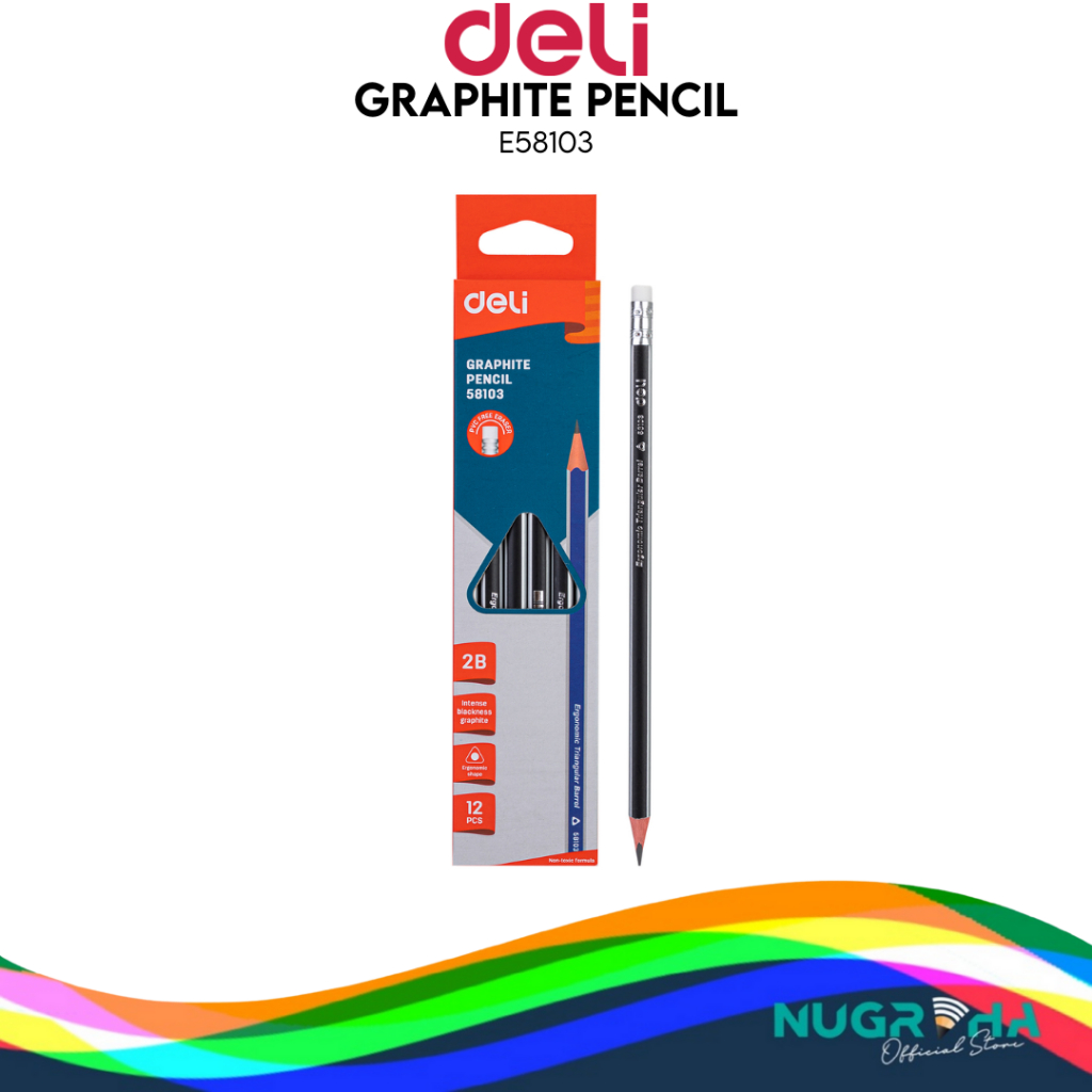 

DELI 58103 2B PENSIL GRAPHITE PENCIL ERGONOMIC BARREL