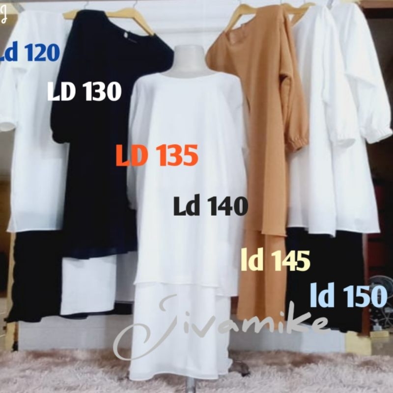 Jivamike Dress LD 120 Baju Gamis Kerja Wanita Muslimah Putih Hitam Pemda Bahan Ceruty Babydol Jumbo