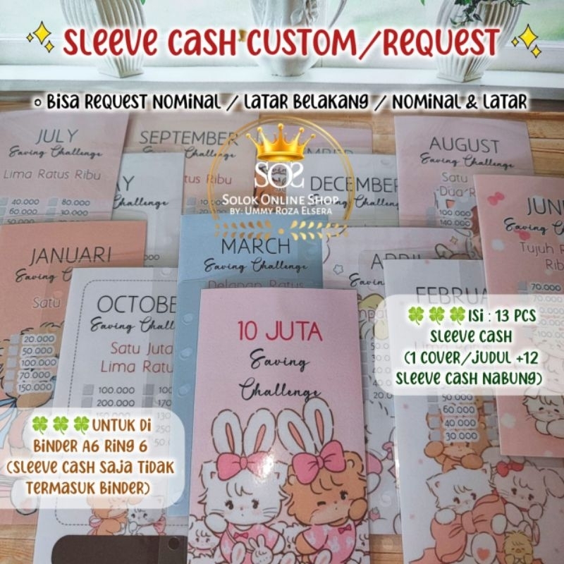 

REQUEST/CUSTOM 13 PCS SLEEVE CASH LAMINASI AWET ANTI AIR UNTUK NABUNG